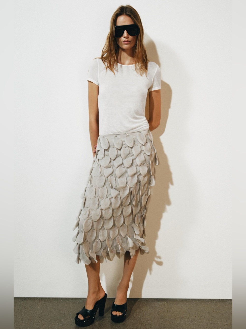 ZARA ZW COLLECTION BEADED MIDI SKIRT